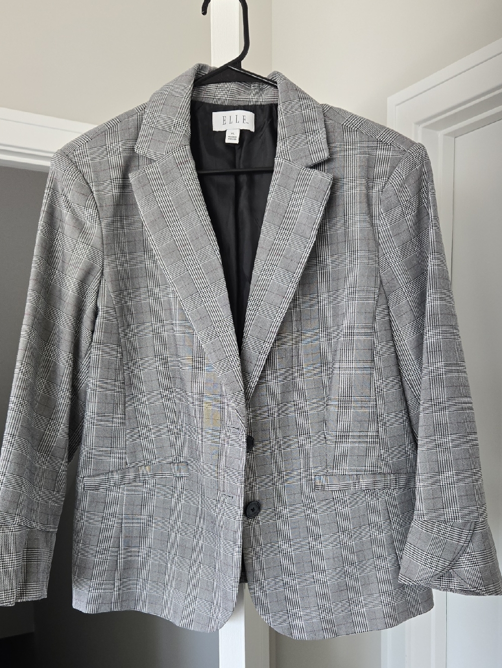 Elle Black and White Glen Plaid Blazer